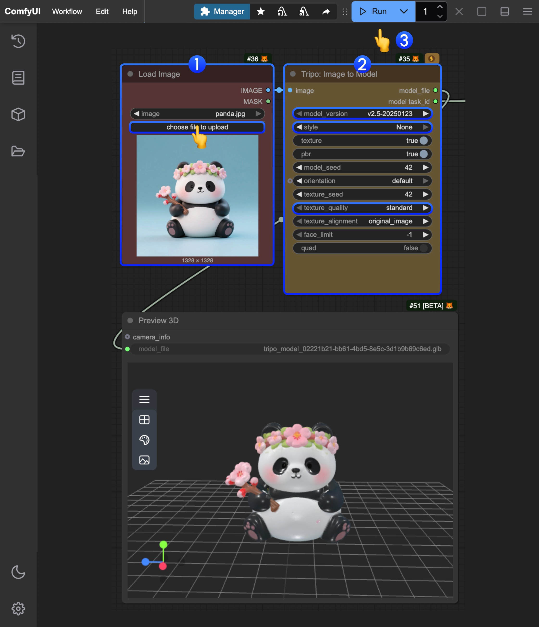 ComfyUI Tripo 이미지 기반 3D 모델 생성 단계 안내
