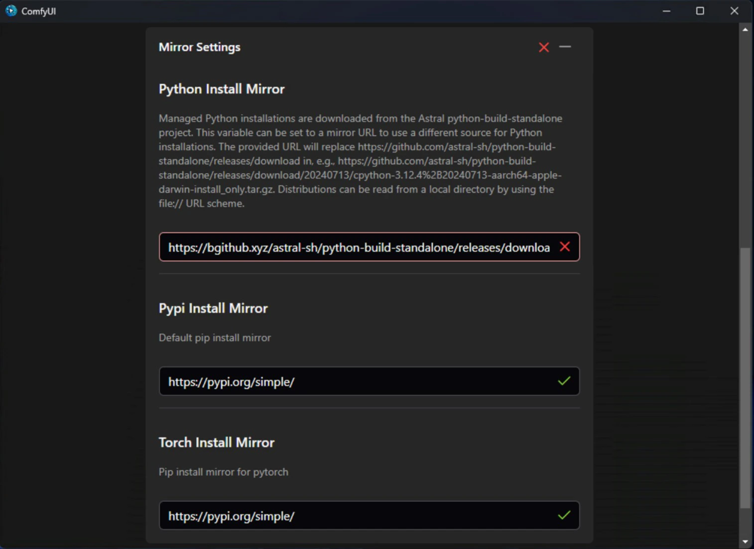 ComfyUI Installation Steps - Mirror Settings