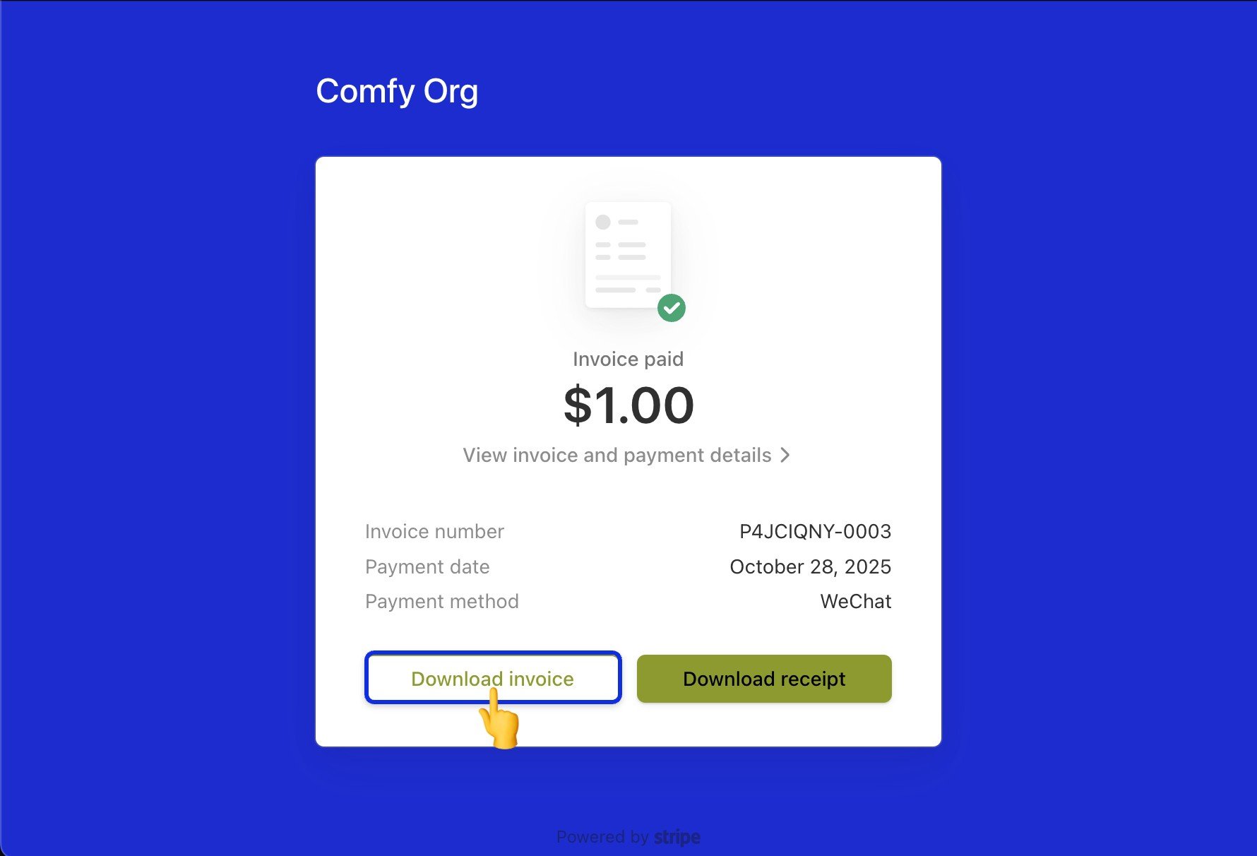 Invoice history details with download option highlighted