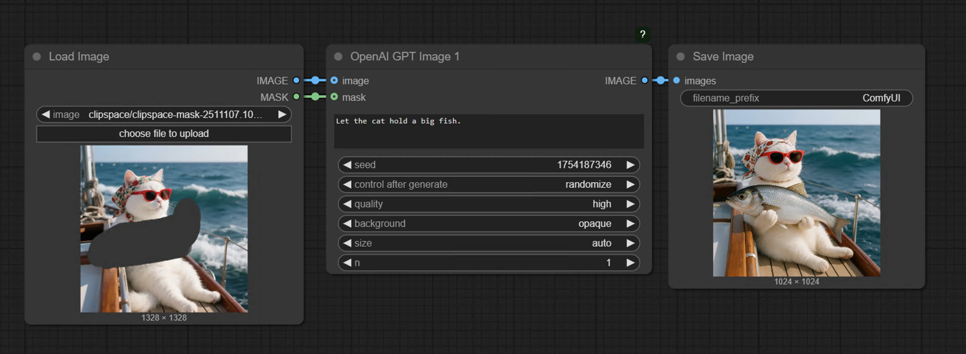 ComfyUI openai-gpt-image-1 ワークフローの例
