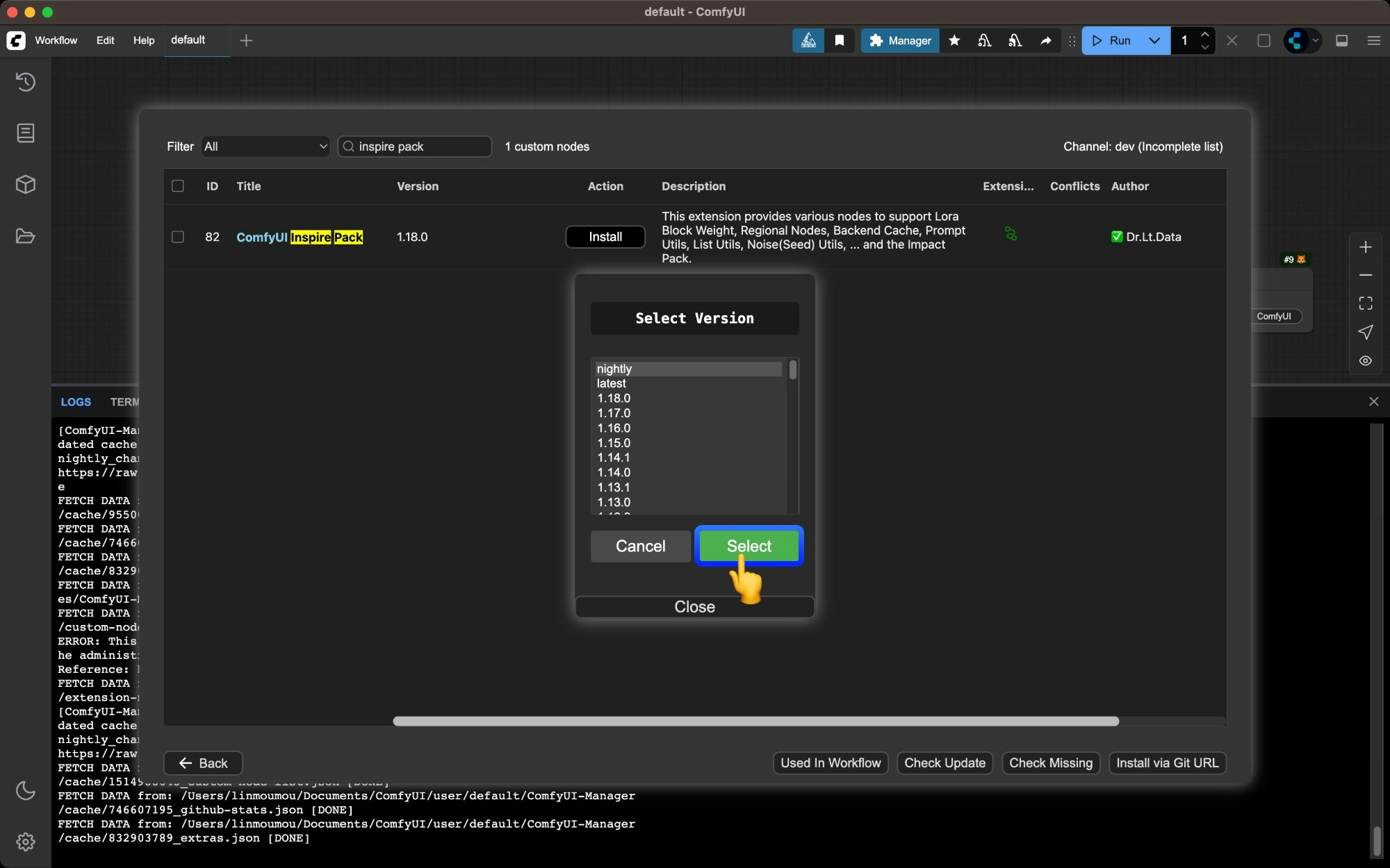 Click Install button for the node