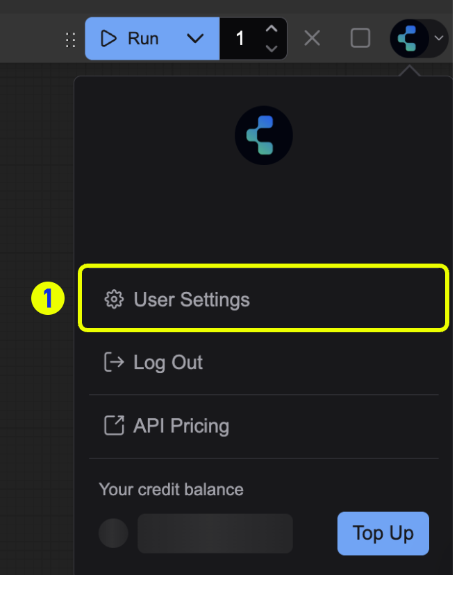 Profile menu highlighting the User Settings option