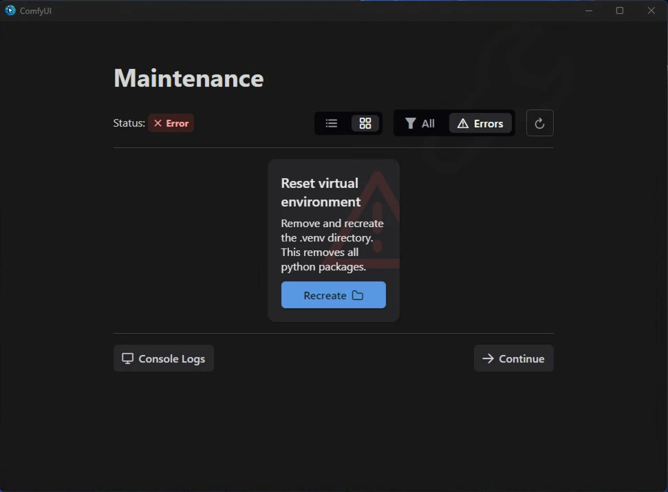 ComfyUI Maintenance Page