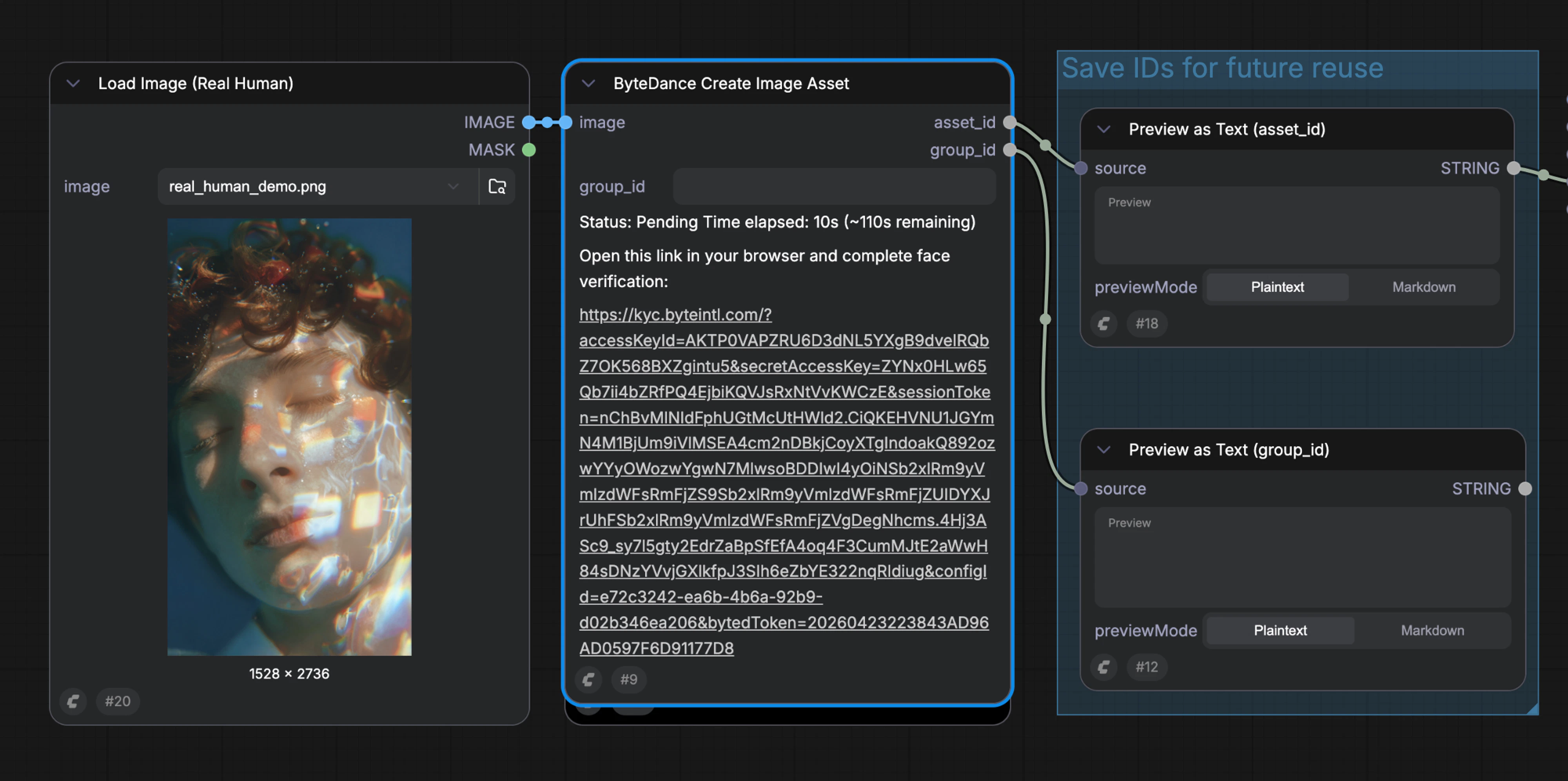 Workflow run returns a verification link to open in browser