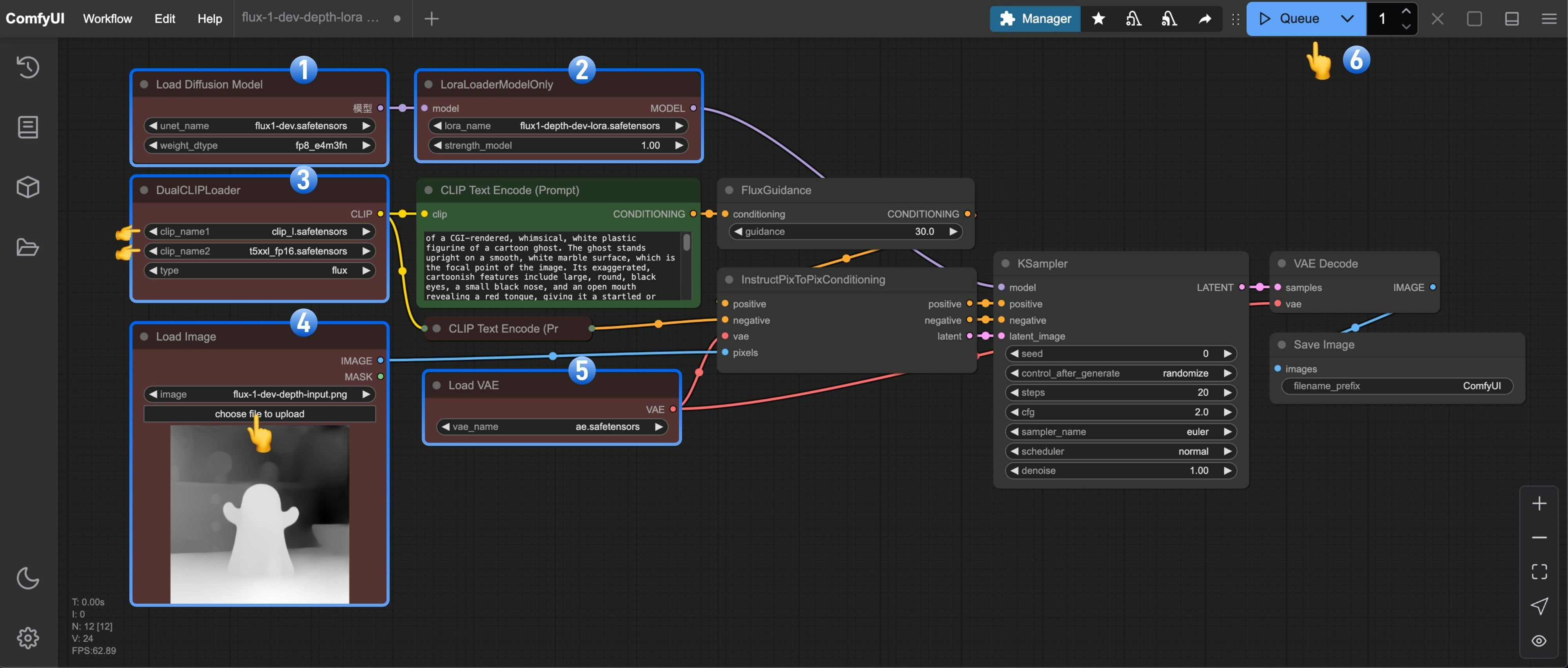 ComfyUI Flux.1 Depth Controlnet 步骤流程