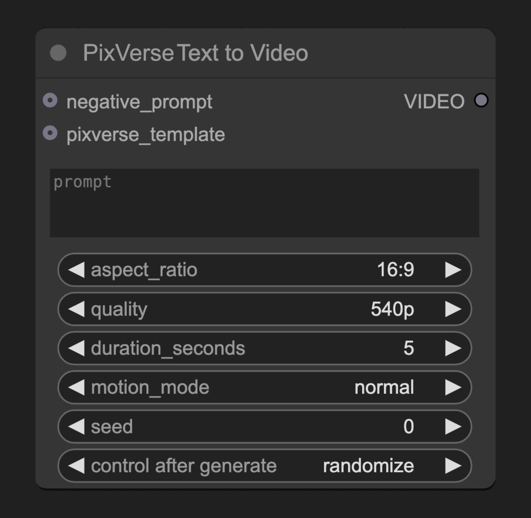 ComfyUI Built-in PixVerse Text to Video Node