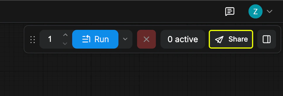 Share button in the workflow toolbar
