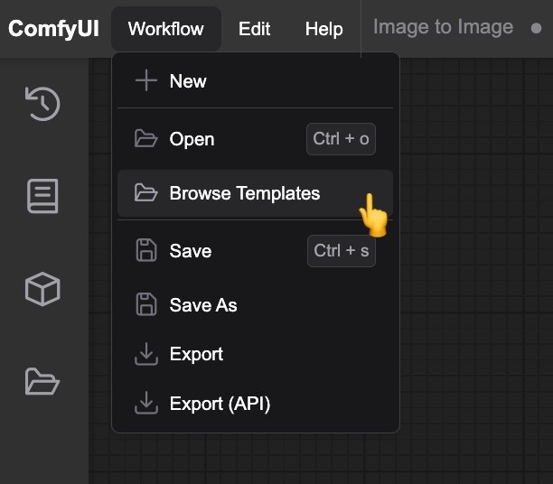 ComfyUI Menu - Browse Workflow Templates