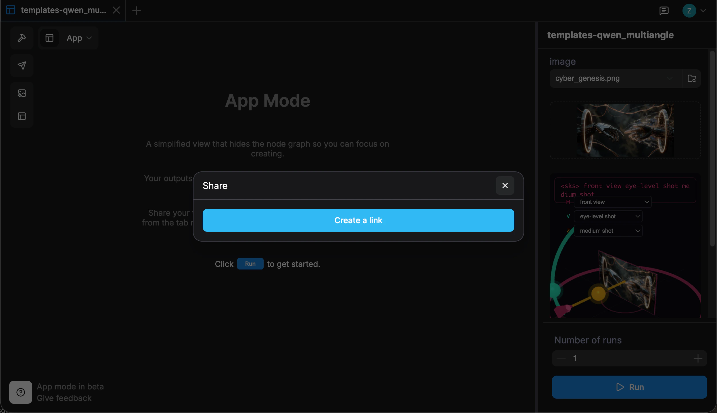 Share dialog with Create a link button