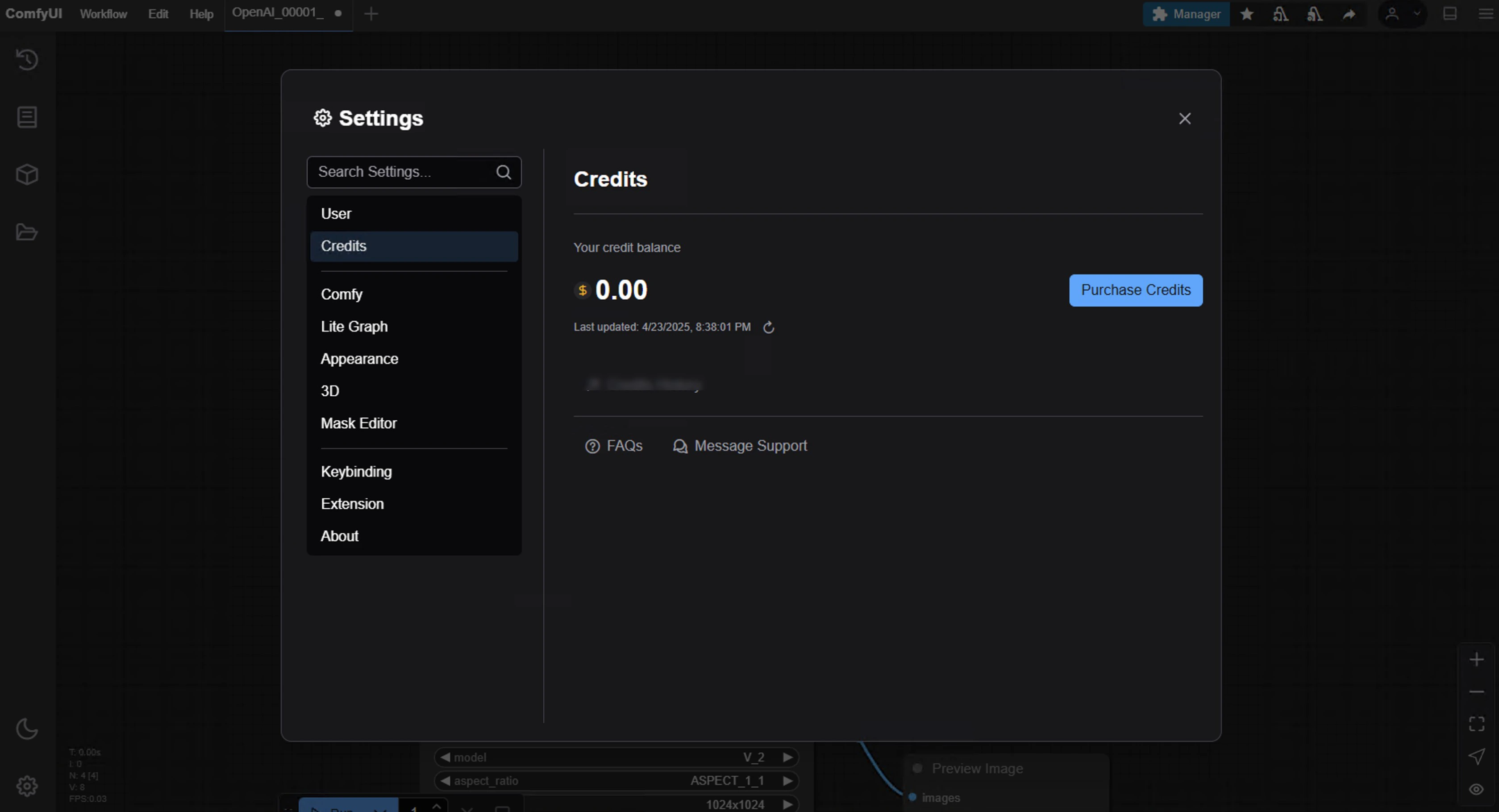 ComfyUI Credits Interface