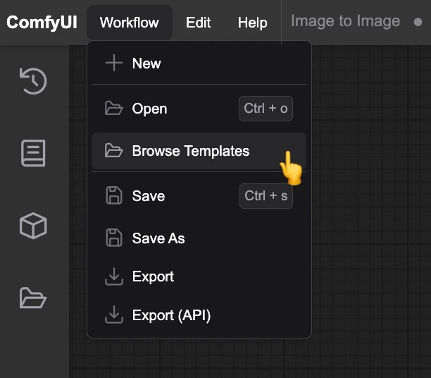 ComfyUI Menu - Browse Workflow Templates