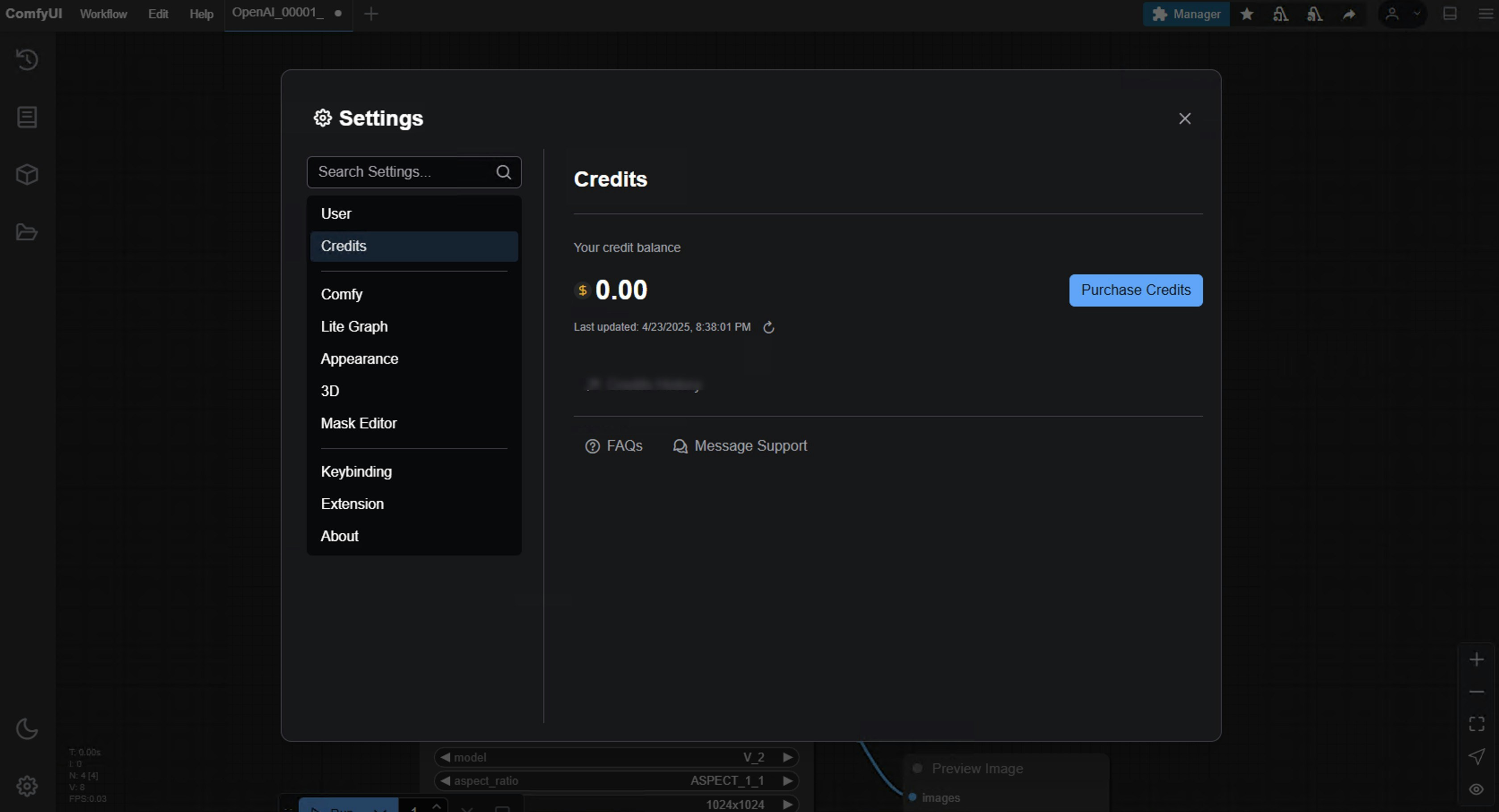 ComfyUI Credits Interface