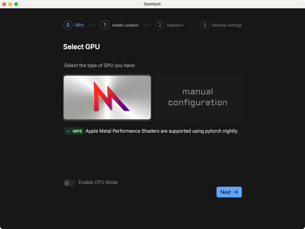 ComfyUI Installation Steps - GPU Selection