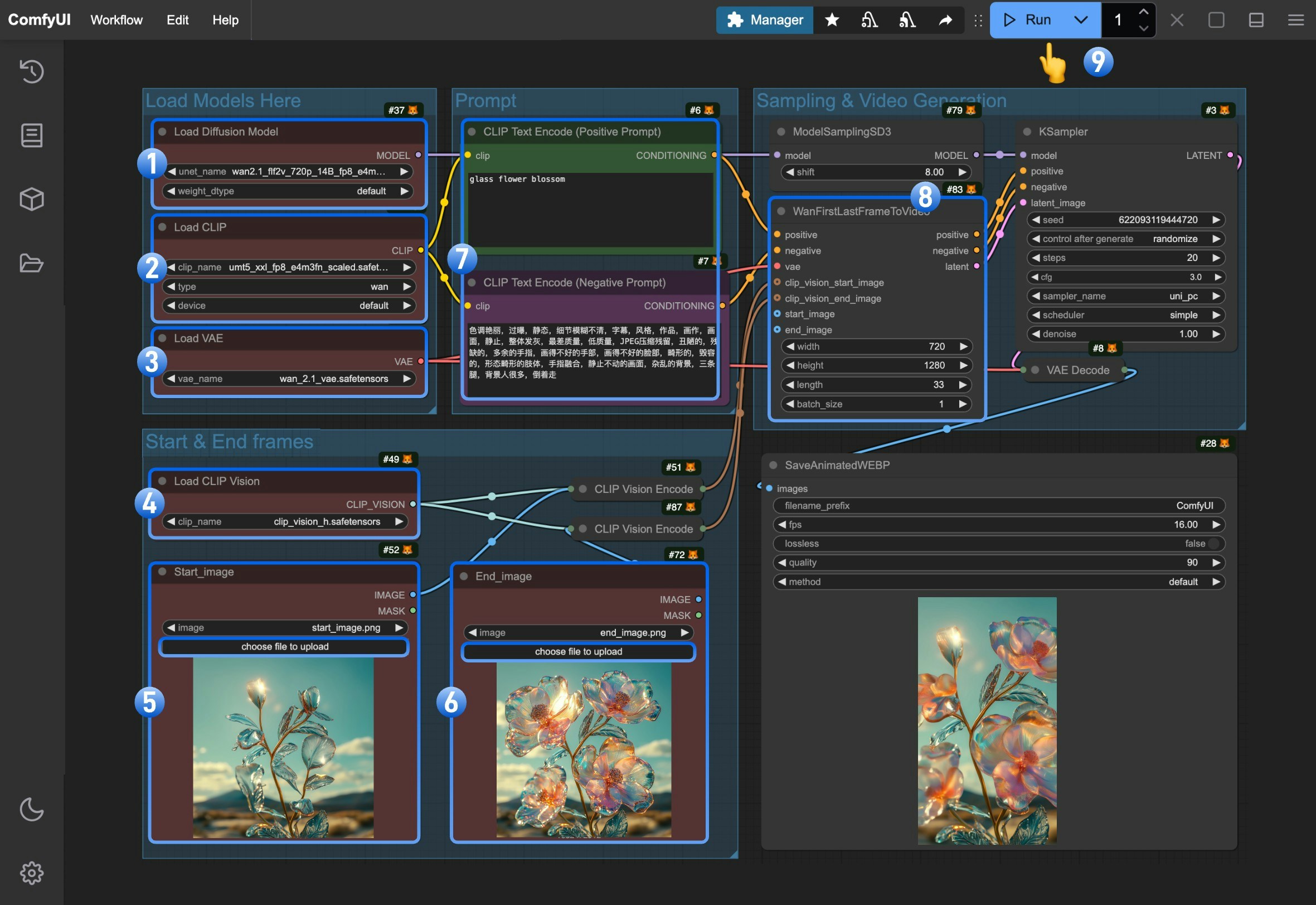 Wan2.1 FLF2V 720P Native Workflow Steps