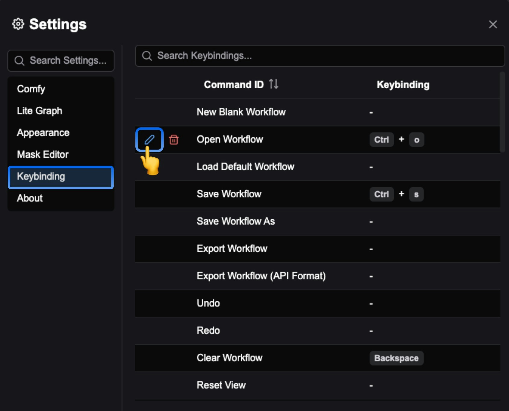 ComfyUI Shortcut Settings