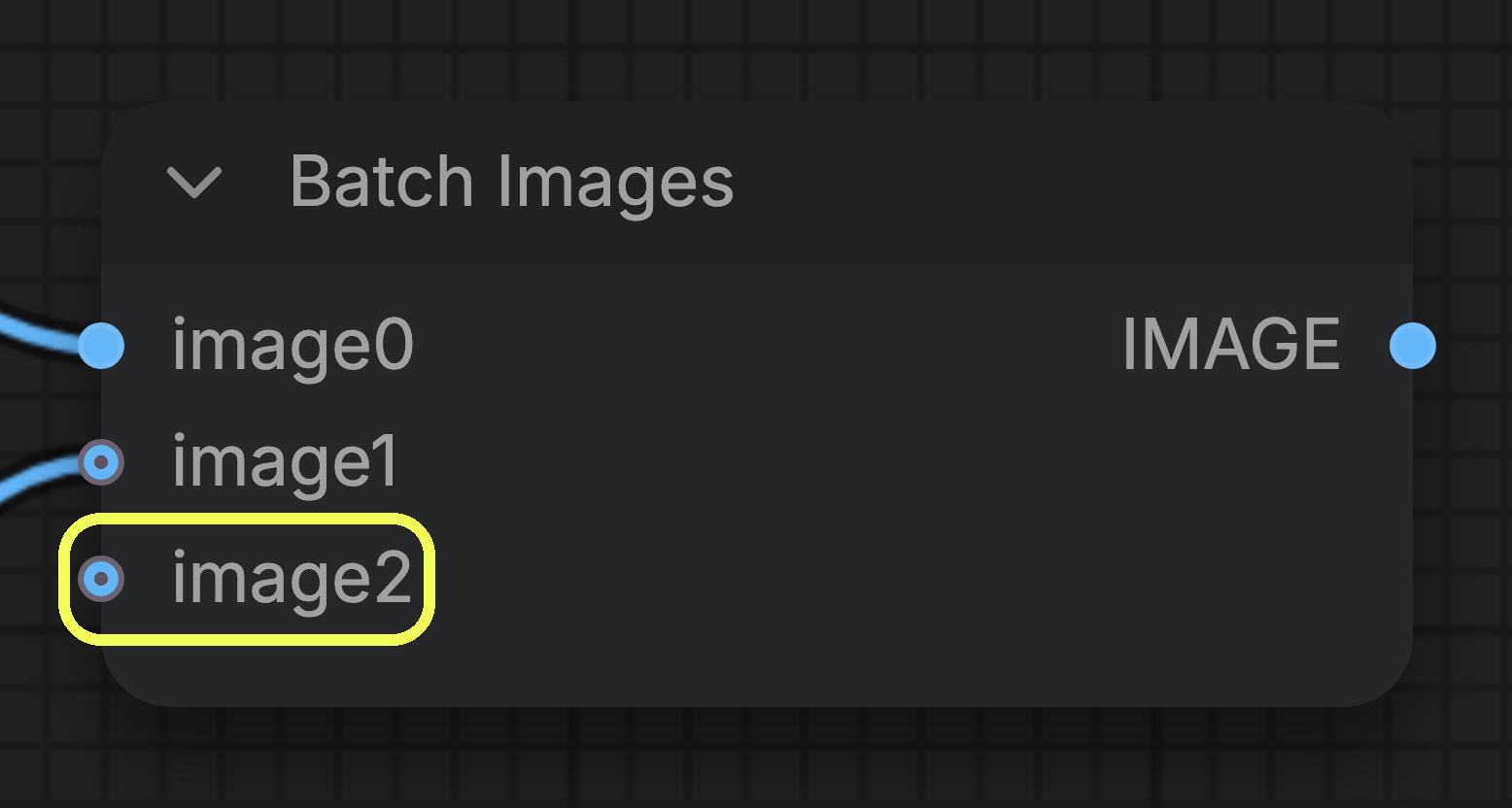 Batch Images node with two connected inputs and a newly added free input highlighted