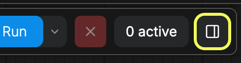 ComfyUI top-right control area with the properties panel button highlighted