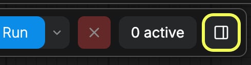 ComfyUI top-right control area with the properties panel button highlighted
