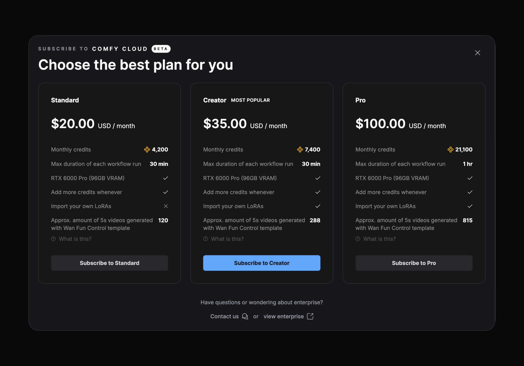 Select subscription plan