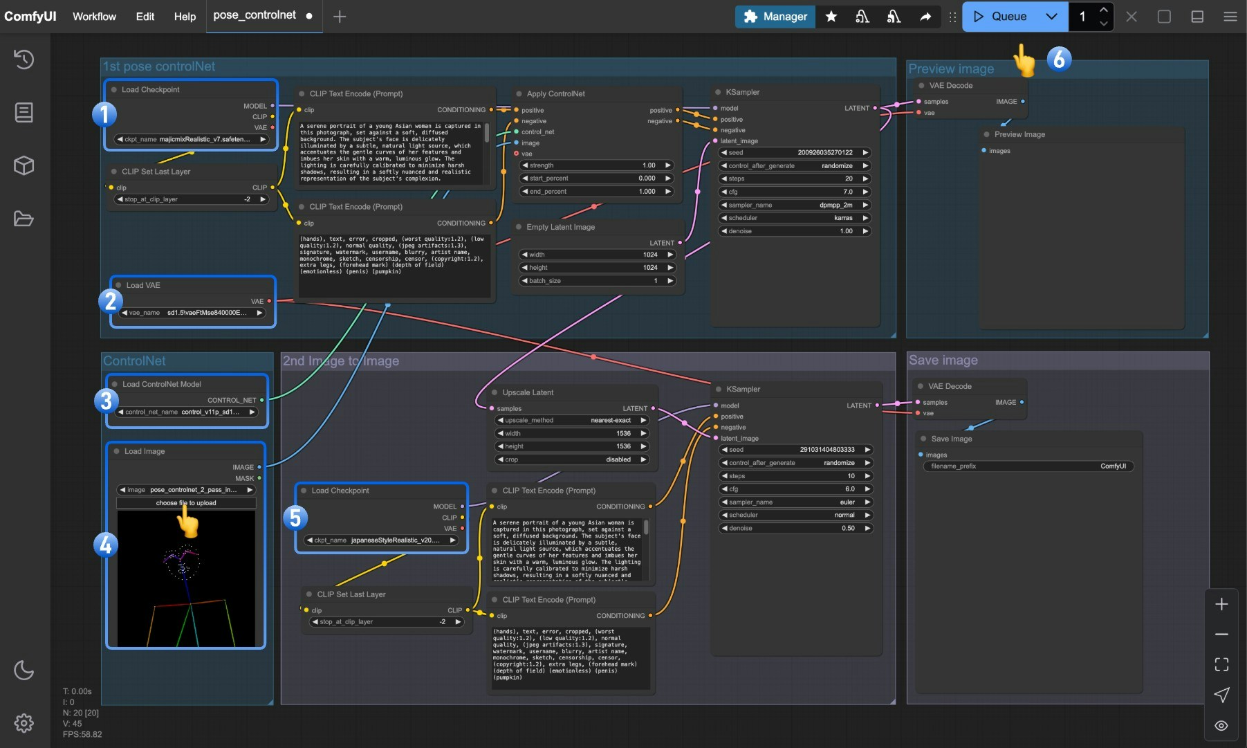 ComfyUI Workflow - Pose ControlNet Flow Diagram