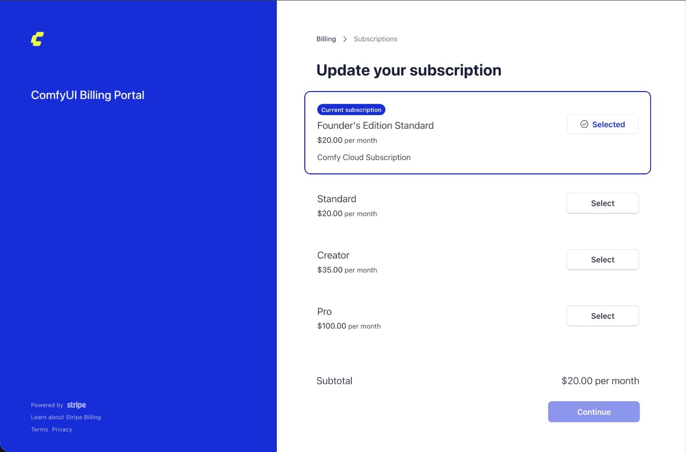 Confirm subscription change