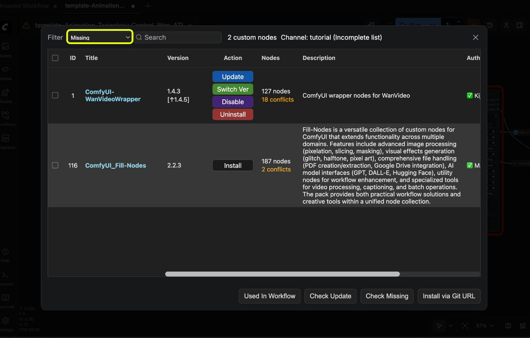 Missing nodes prompt