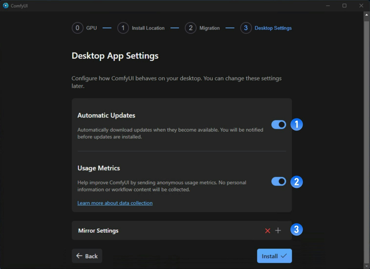 ComfyUI Installation Steps - Desktop Settings