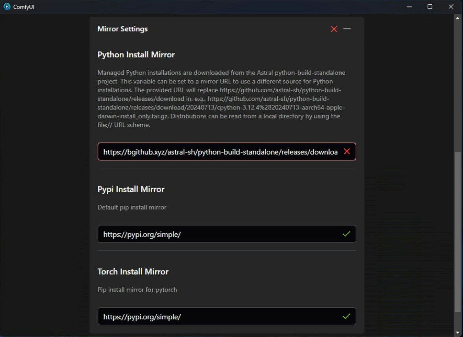 ComfyUI Installation Steps - Mirror Settings
