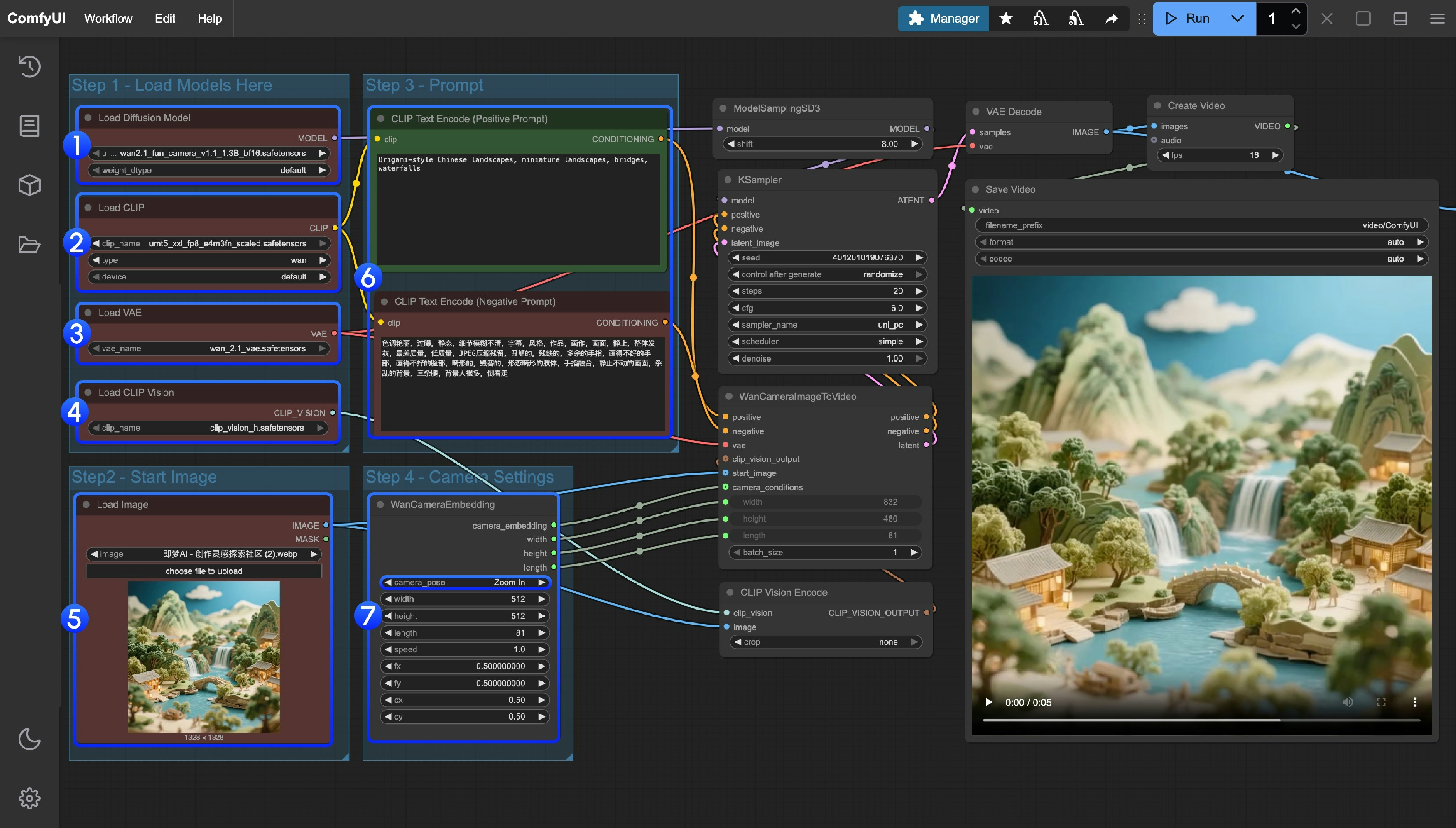 Wan2.1 Fun Camera Workflow Steps