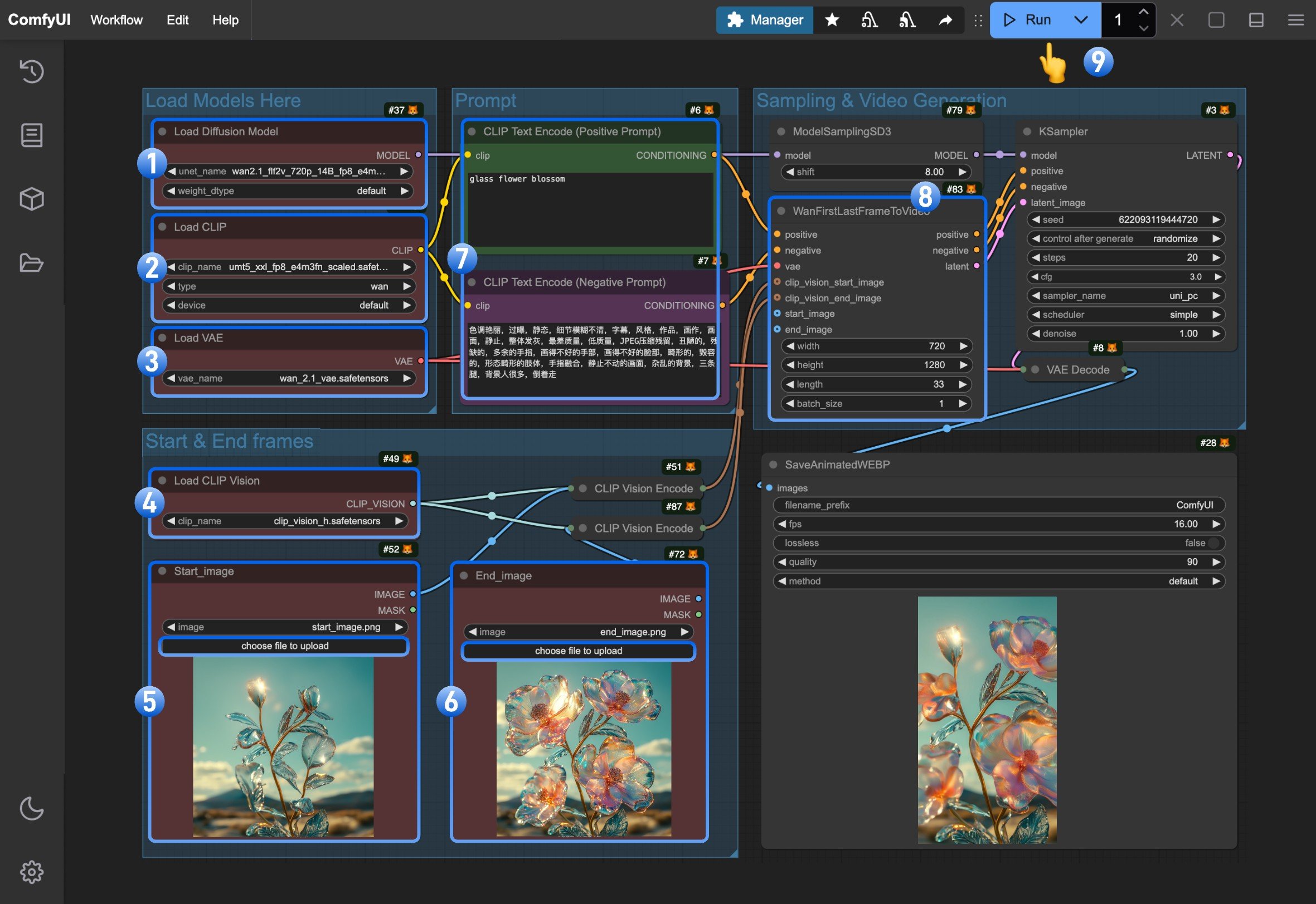 Wan2.1 FLF2V 720P Native Workflow Steps