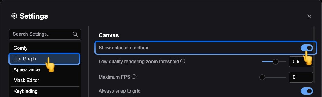 Disable Node Selection Toolbox