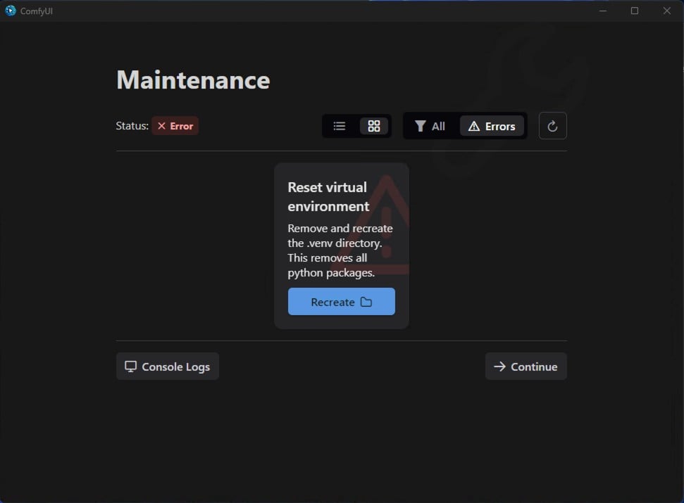 ComfyUI Maintenance Page