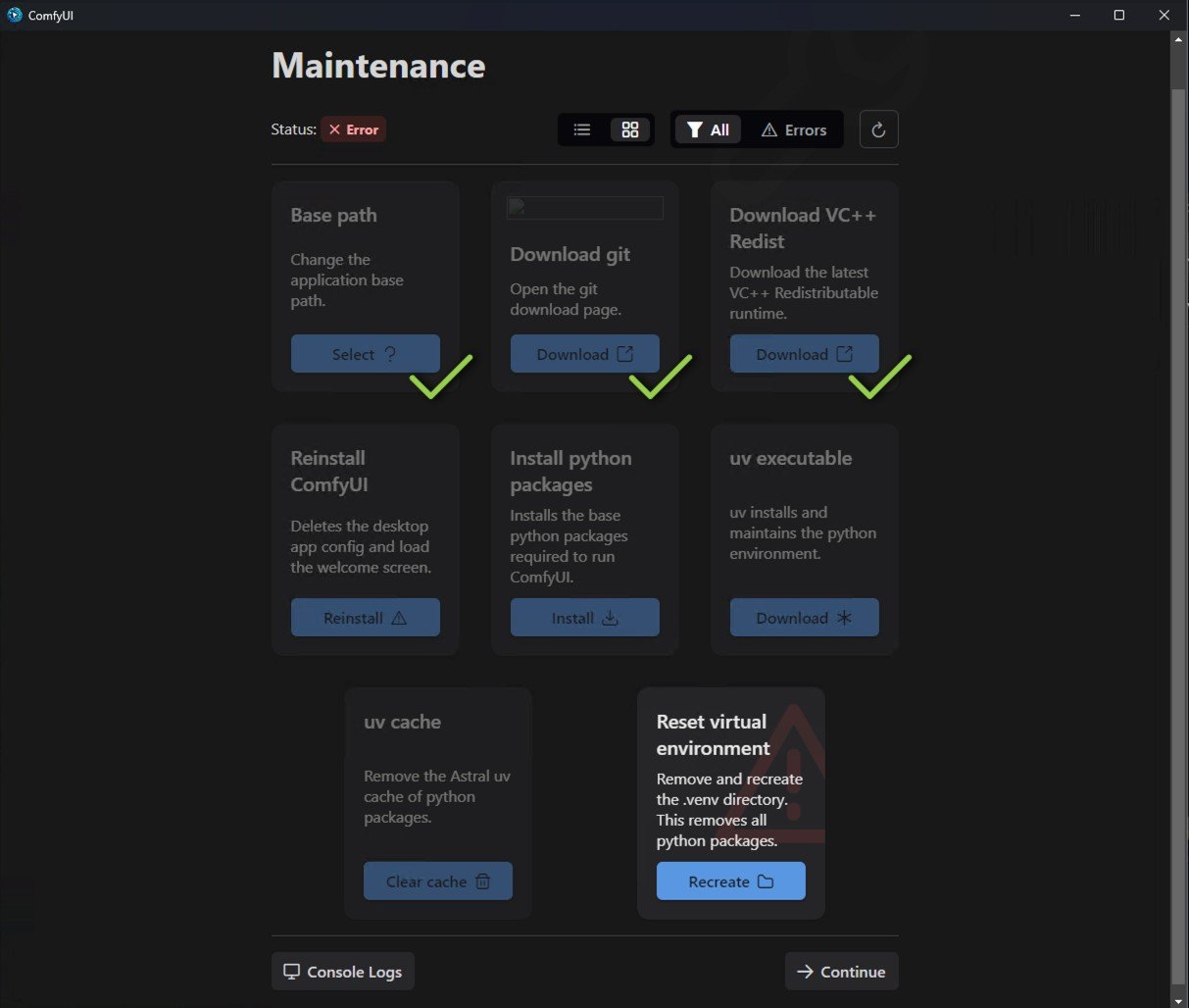 ComfyUI Maintenance Page