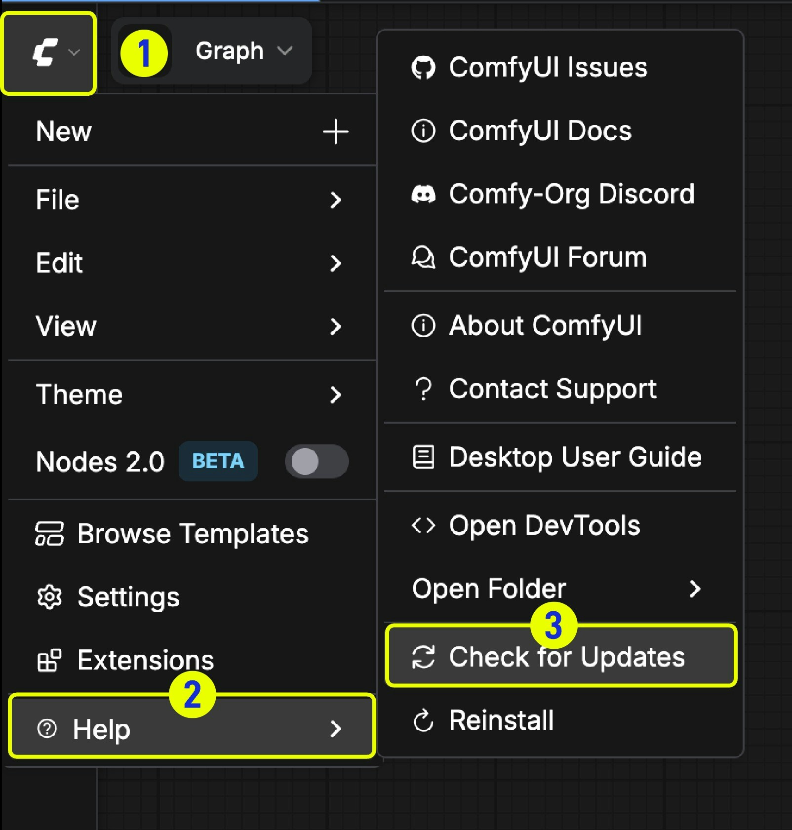 ComfyUI デスクトップ更新確認