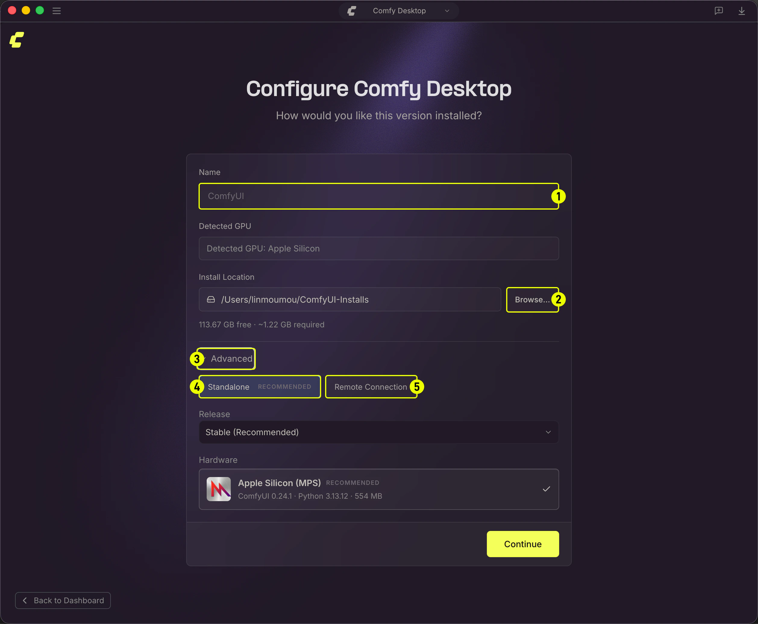 Configure Comfy Desktop on macOS