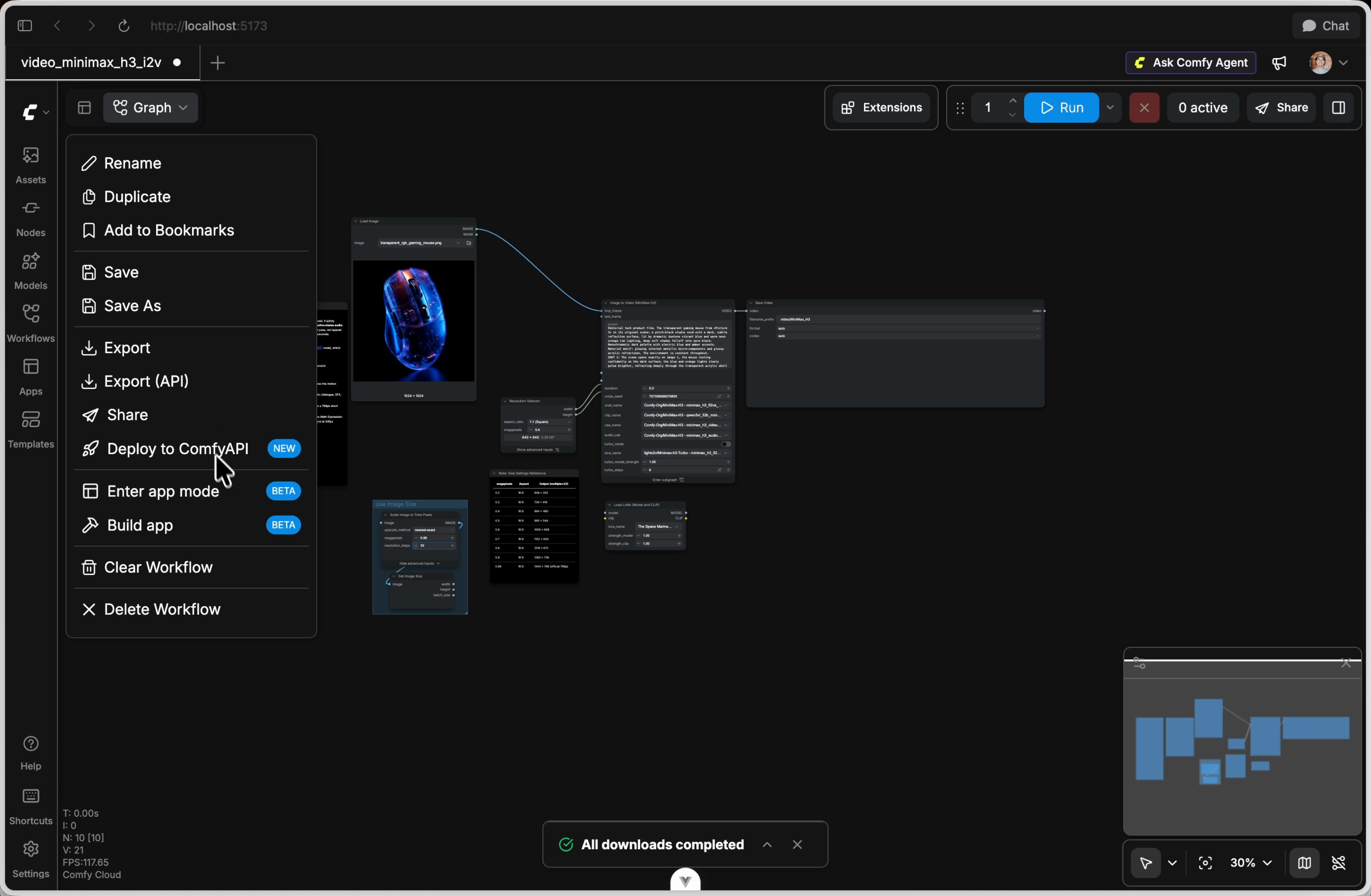 ComfyUI graph menu with Deploy to ComfyAPI selected