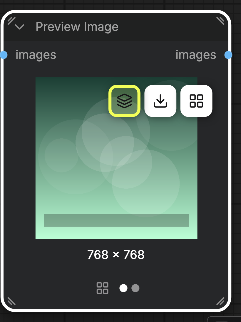 The Open layer editor button on the output preview of a node that produced two images