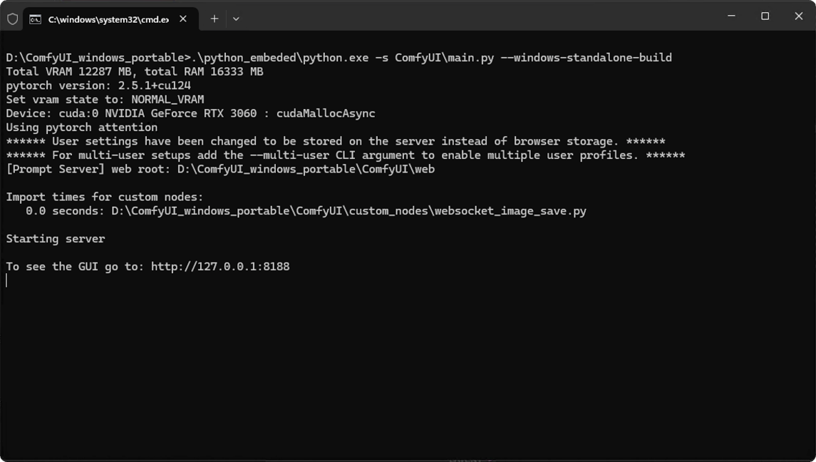 ComfyUI便携版运行命令提示符