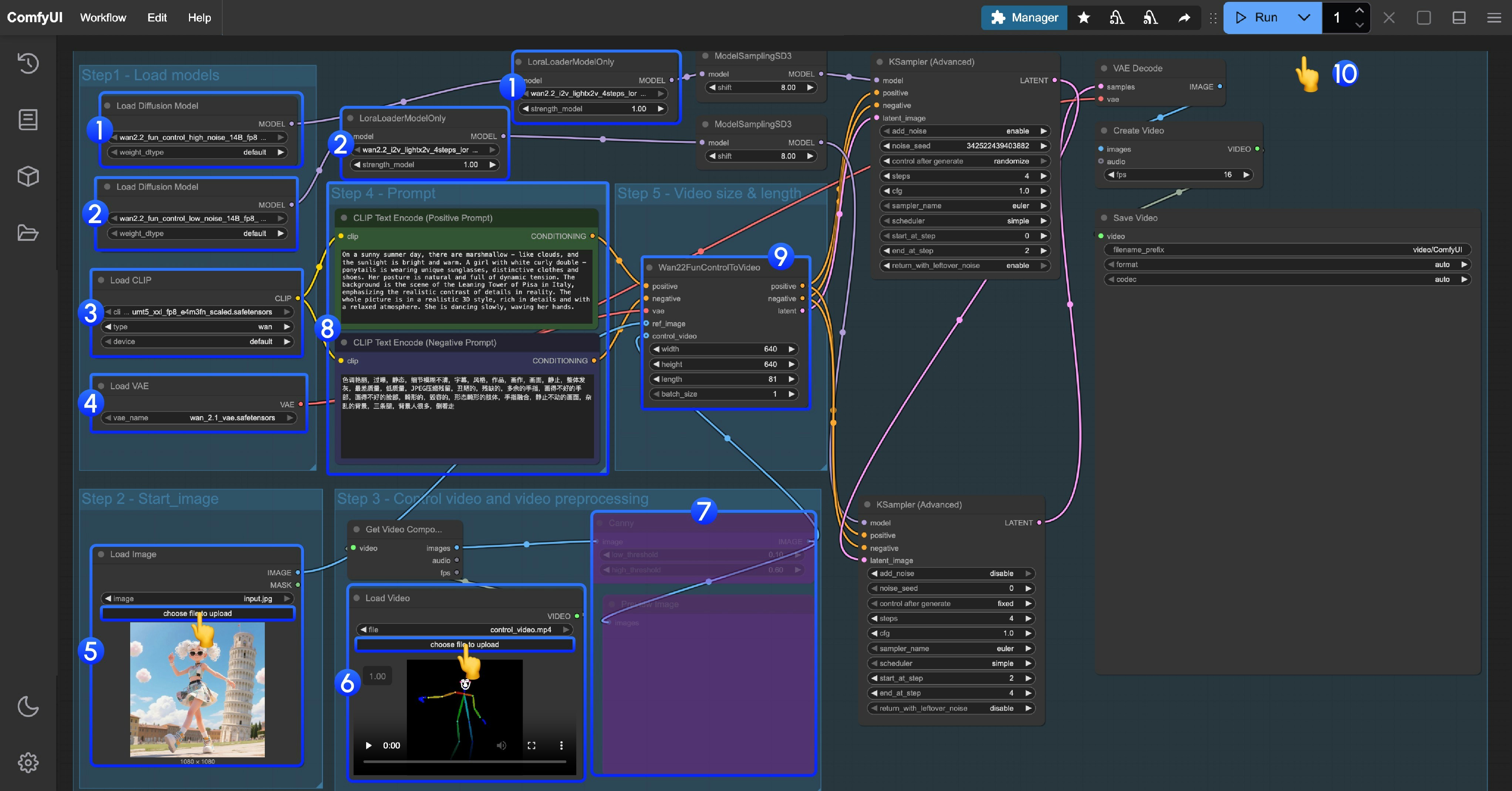 Wan2.2 Fun Control Workflow Steps