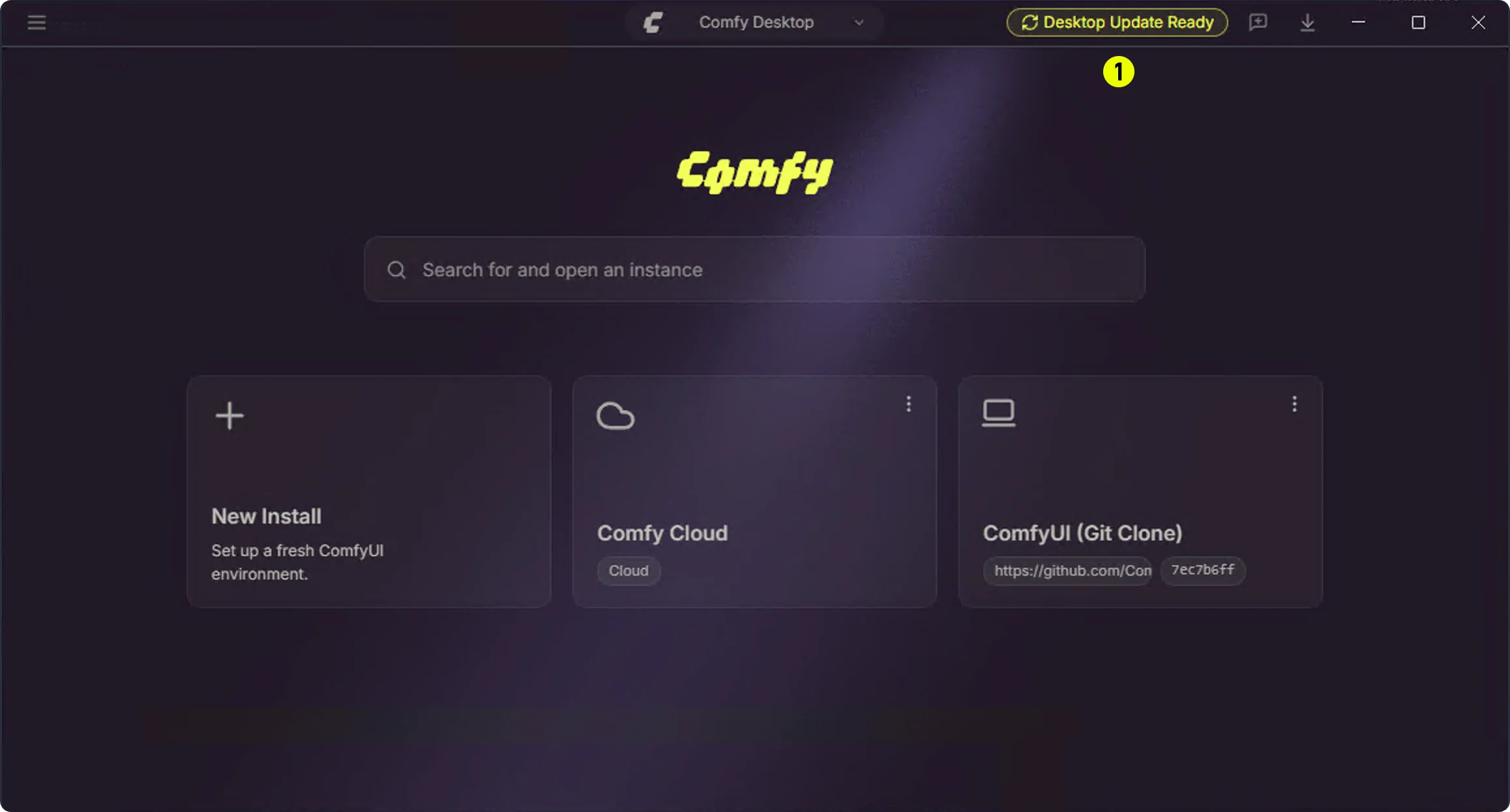 Desktop Update Ready 버튼