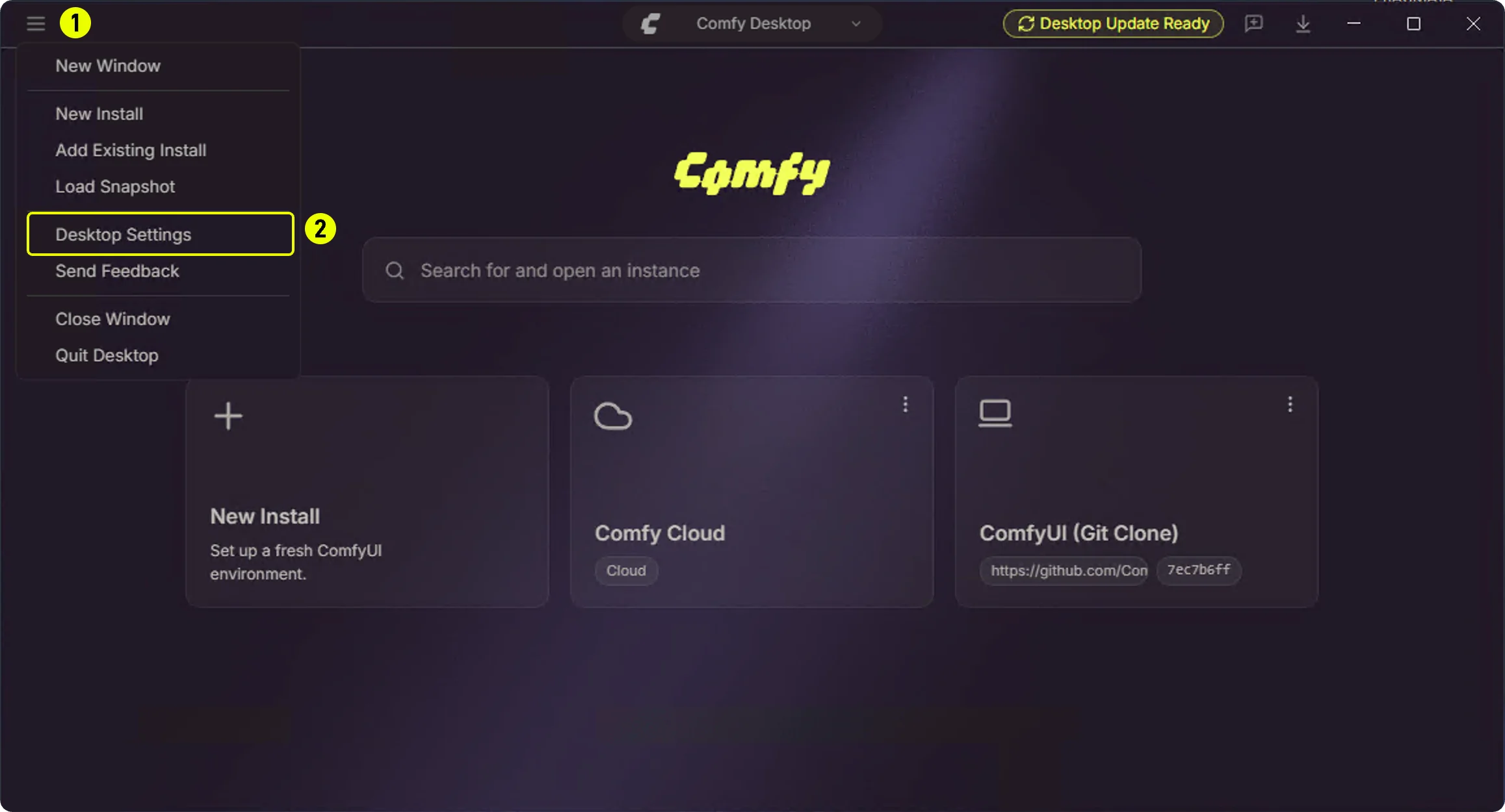Desktop Settings 메뉴 열기
