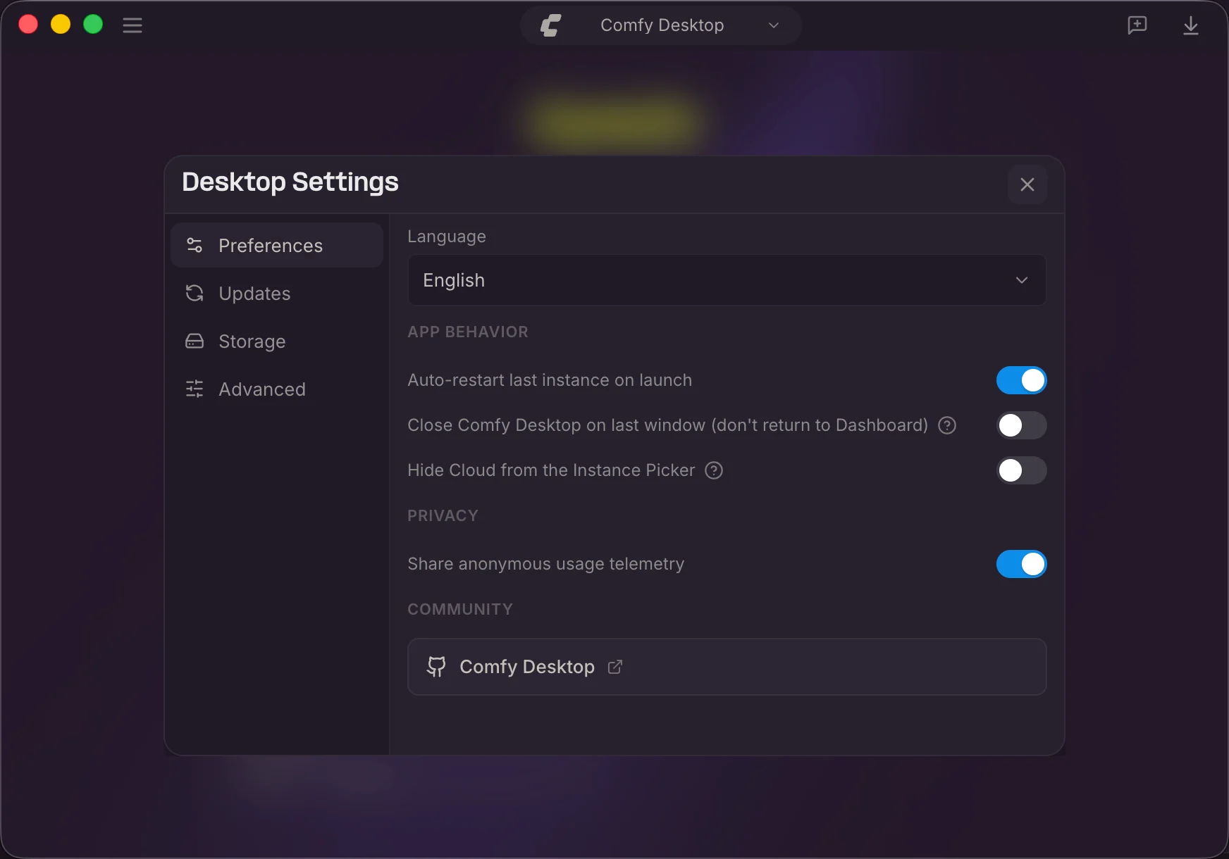 Preferences tab