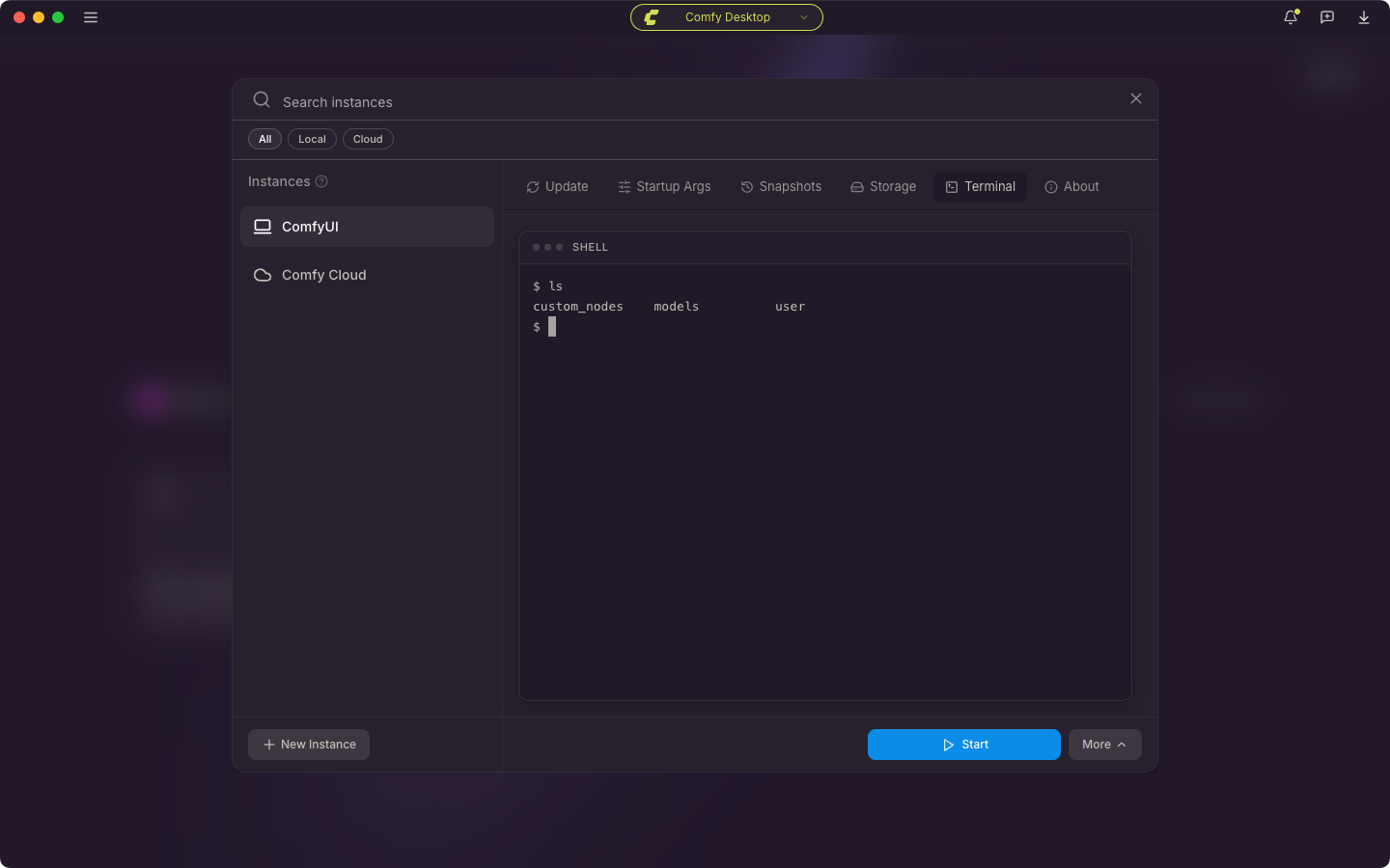 Manage Terminal tab showing the instance console