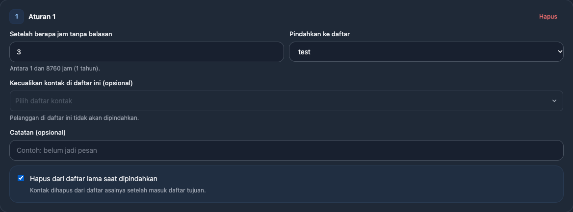 Formulir Konfigurasi Aturan Chat yang Terabaikan