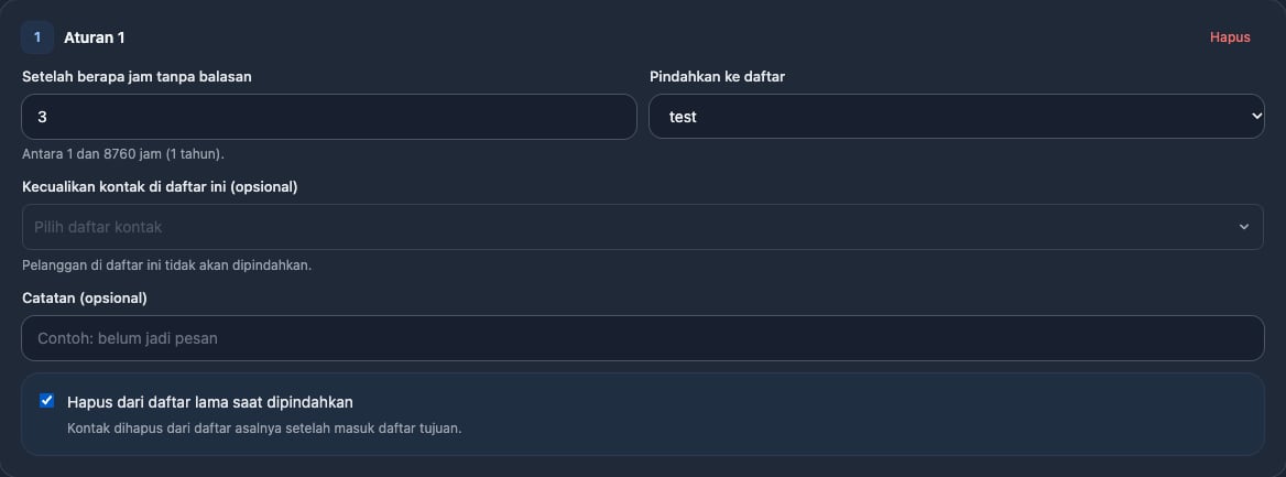 Formulir Konfigurasi Aturan Chat yang Terabaikan