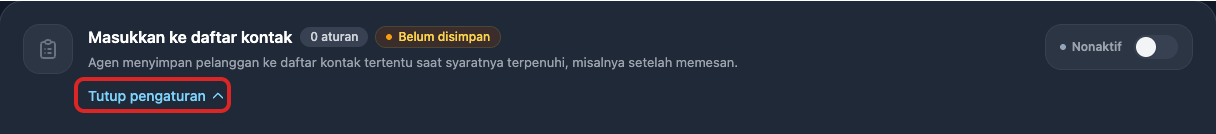 Menemukan Kartu Masukkan ke Daftar Kontak dan Tombol Atur