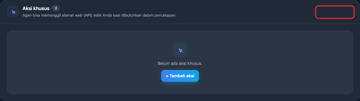 Kartu Aksi Khusus dan Tombol Tambah Aksi pada Menu Alat