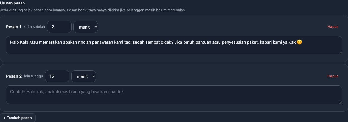 Mengatur Urutan Pesan dan Jeda Waktu Follow-Up