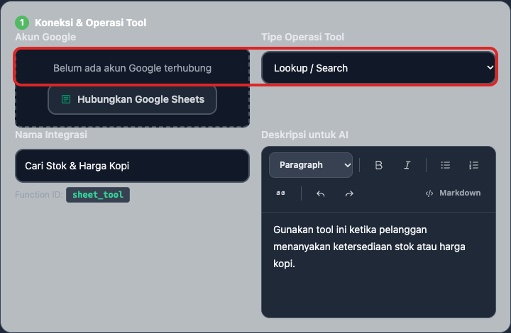 Formulir Bagian 1 Koneksi dan Operasi Tool Google Sheets