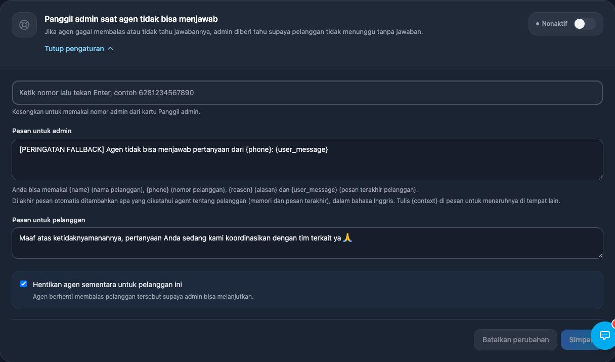 Formulir Konfigurasi Fallback Handover